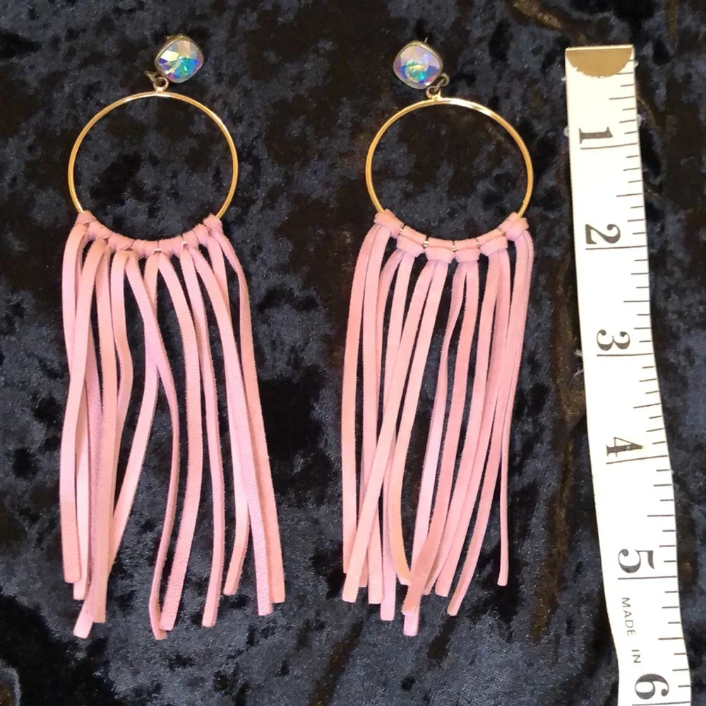 NWOT Blush Fringe Earrings with AB Crystals - Picture 3 of 4